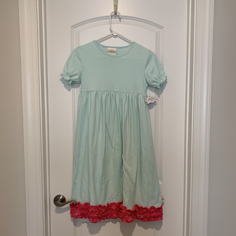 Lolly Wolly Childs Short Sleeve Dress Pink Ruffles 12